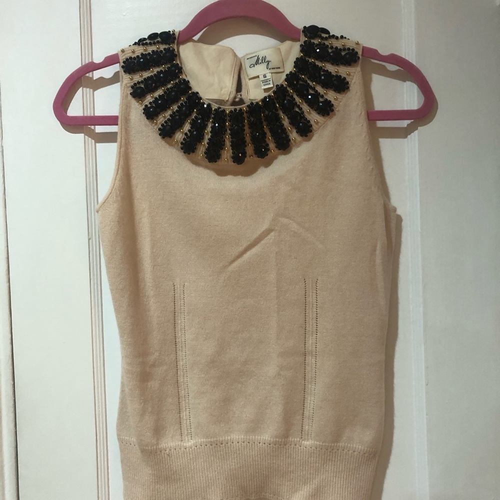 SOLD Milly cashmere beaded shell S Gossip Girl - Picture 2 of 5